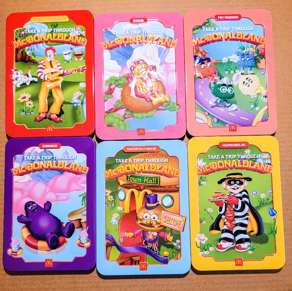 6 McDonald Adult Happy Meal 2025 McDonaldland Tin Collectibles Stickers Passport